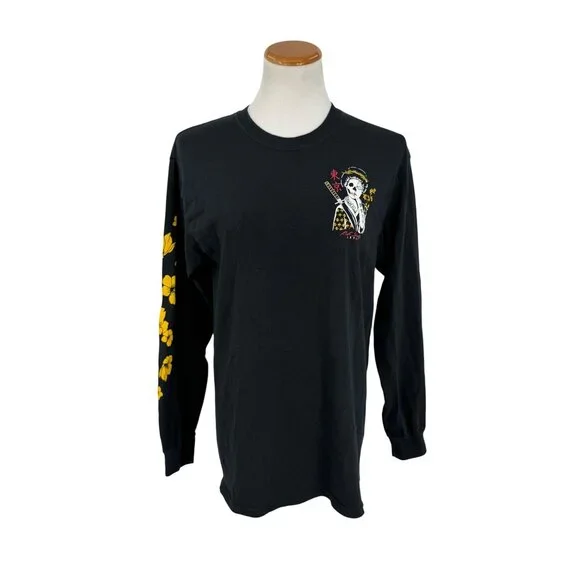 Riot Society Black L/S Skull & Floral Graphic Print Tee | Streetwear Grunge Moto - Picture 9 of 13